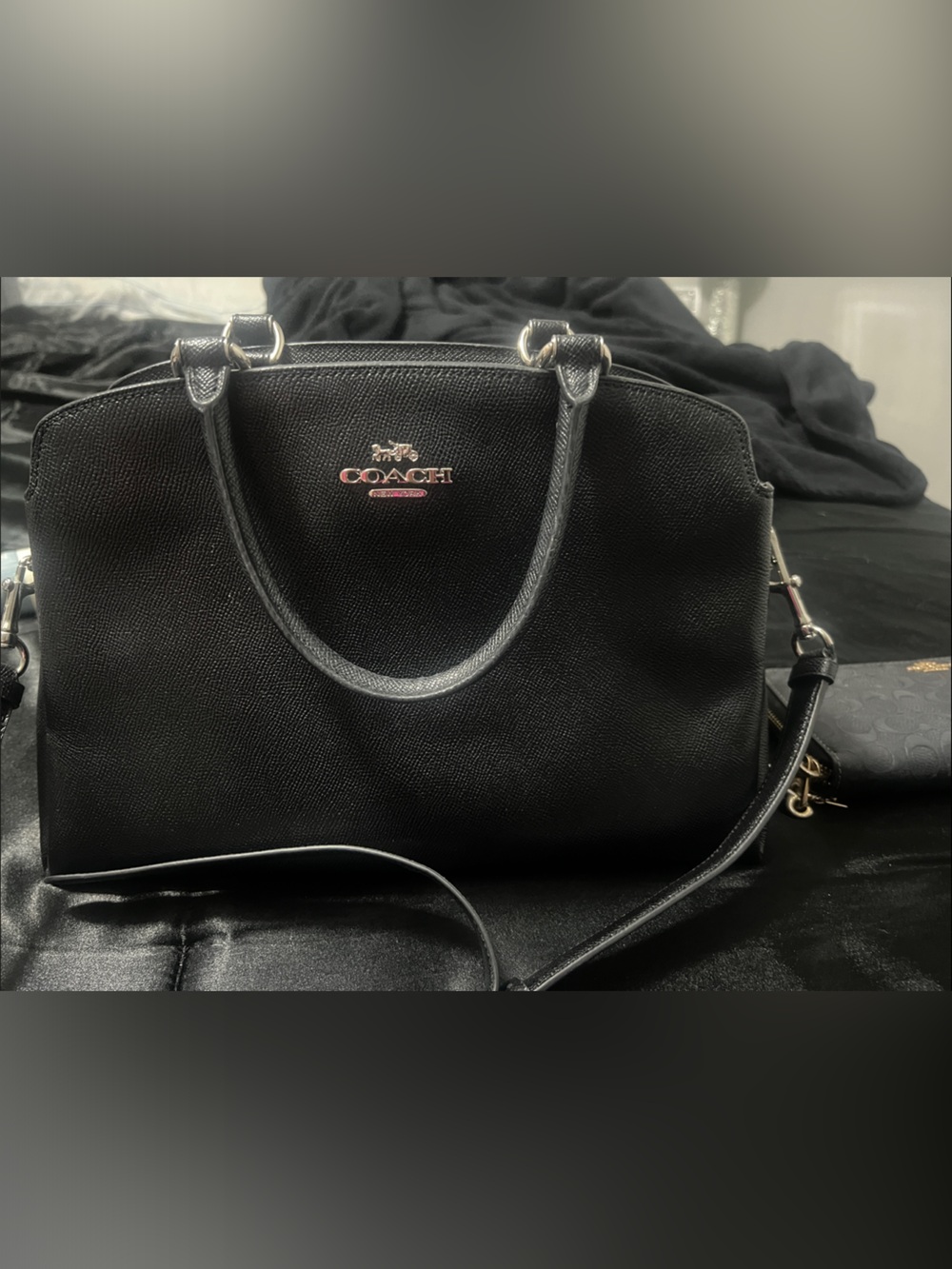 Coach Black Saffiano Leather Satchel with Gold Hardware